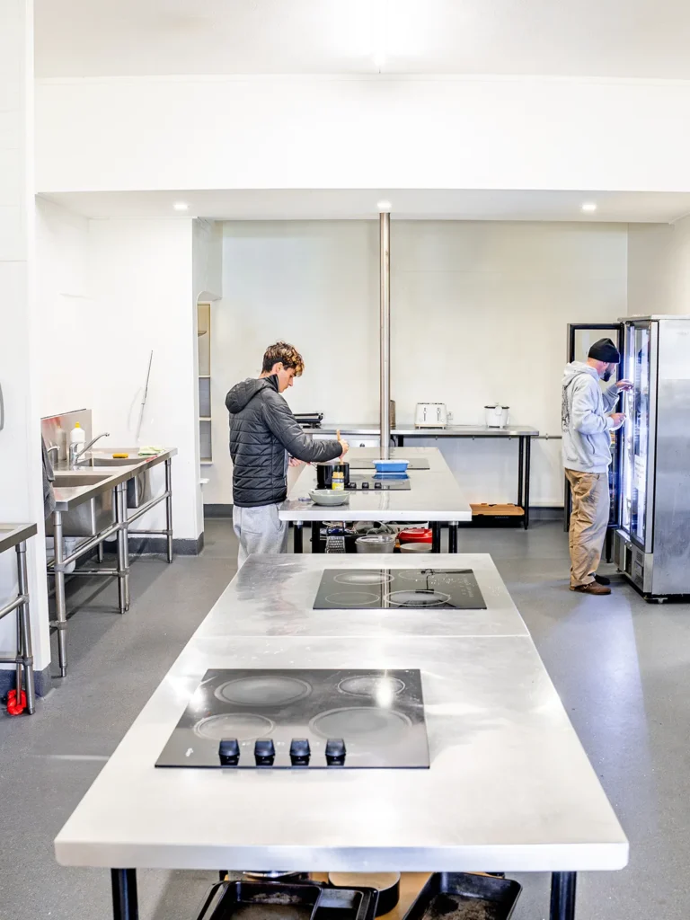 Huge communal kitchen in hostel